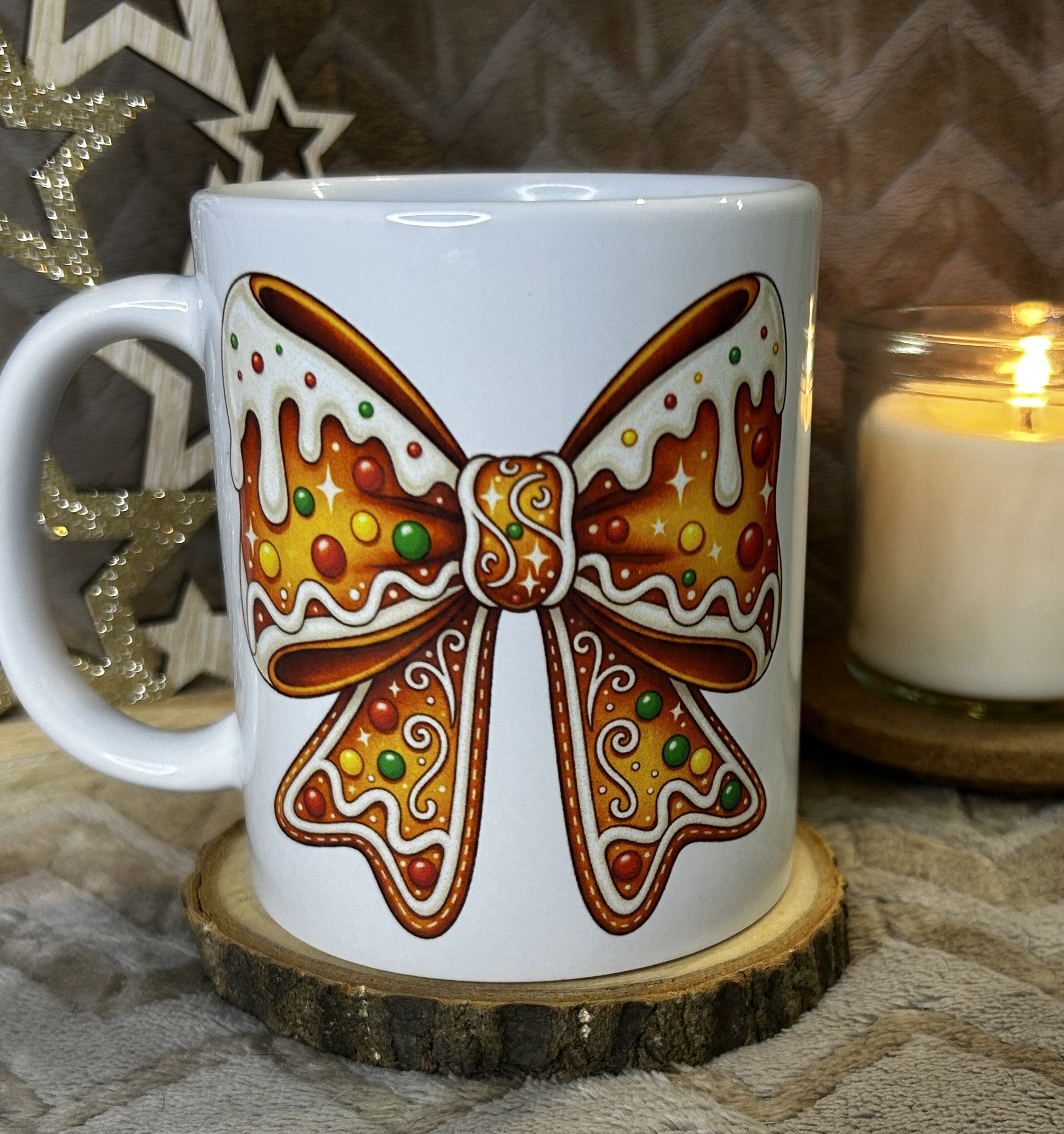 mug noeud + lettre en pain d'épices de Noël à personnaliser