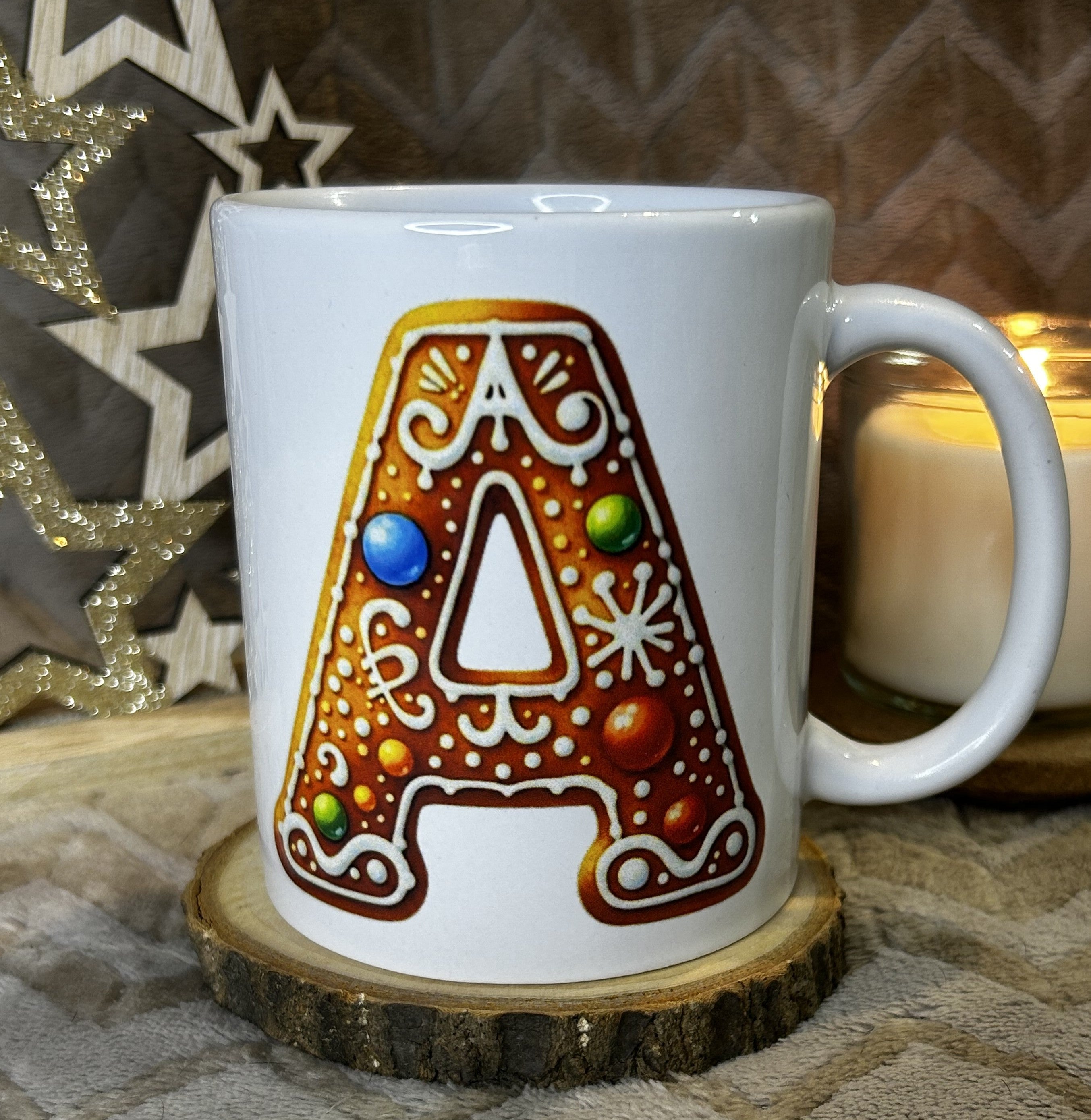 mug noeud + lettre en pain d'épices de Noël à personnaliser